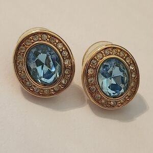 Vintage Swarovski Aqua Blue Crystal Gold Earrings